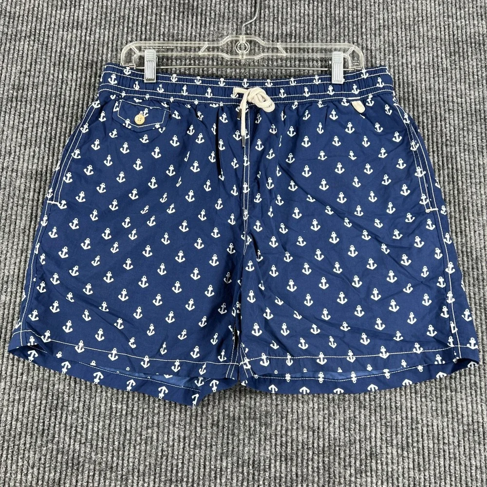 Polo Ralph Lauren Swim Shorts Mens Large Blue Geometric Lined Beach Pool‎